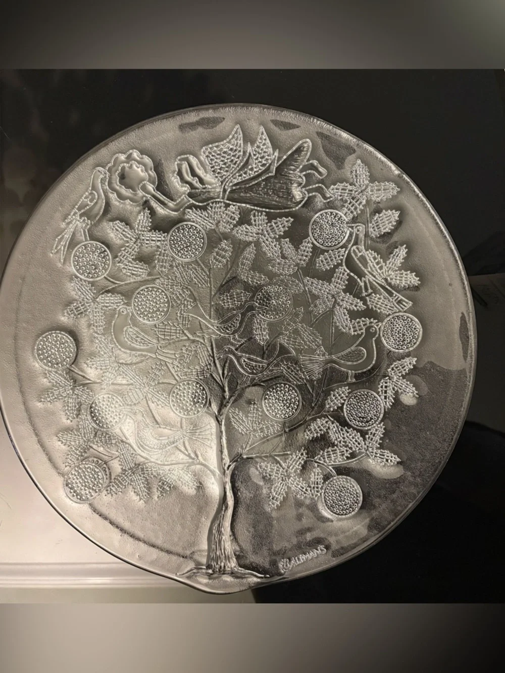 B.Altman’s Tree of life Angel glass plate 12.5” clear embossed vintage